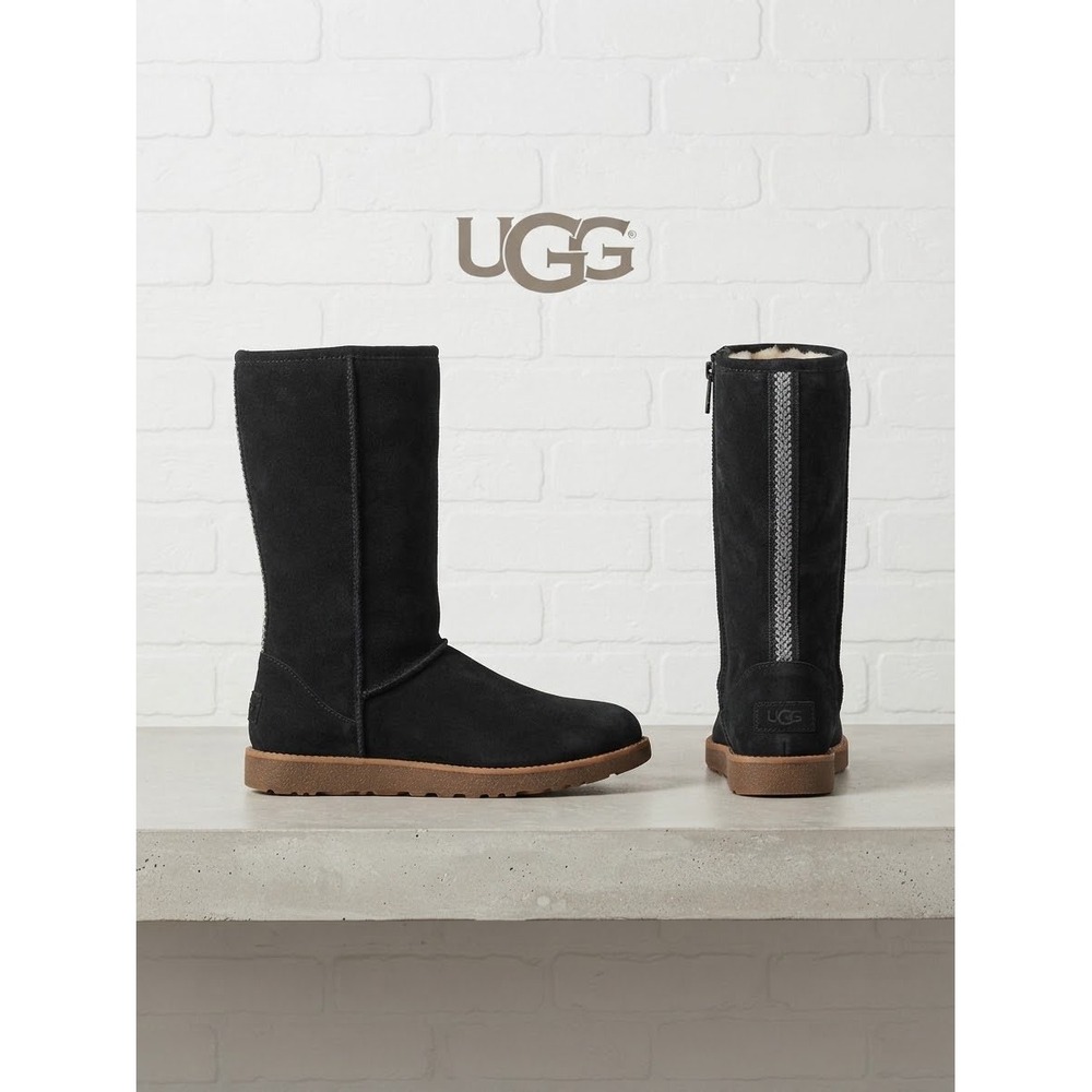 UGG Amie Tall Black Suede Boots Braid aztec BoHo Detail RARE